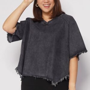 Johan Fringe Top in Black Denim