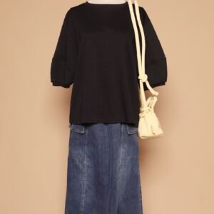 PO - Yuan Embossed Sleeves Top in Black