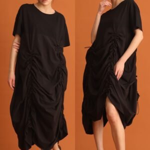 CHOSEN - Jiwon Ruched Drawstring Dress in Black