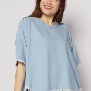 Johan Fringe Top in Blue Denim